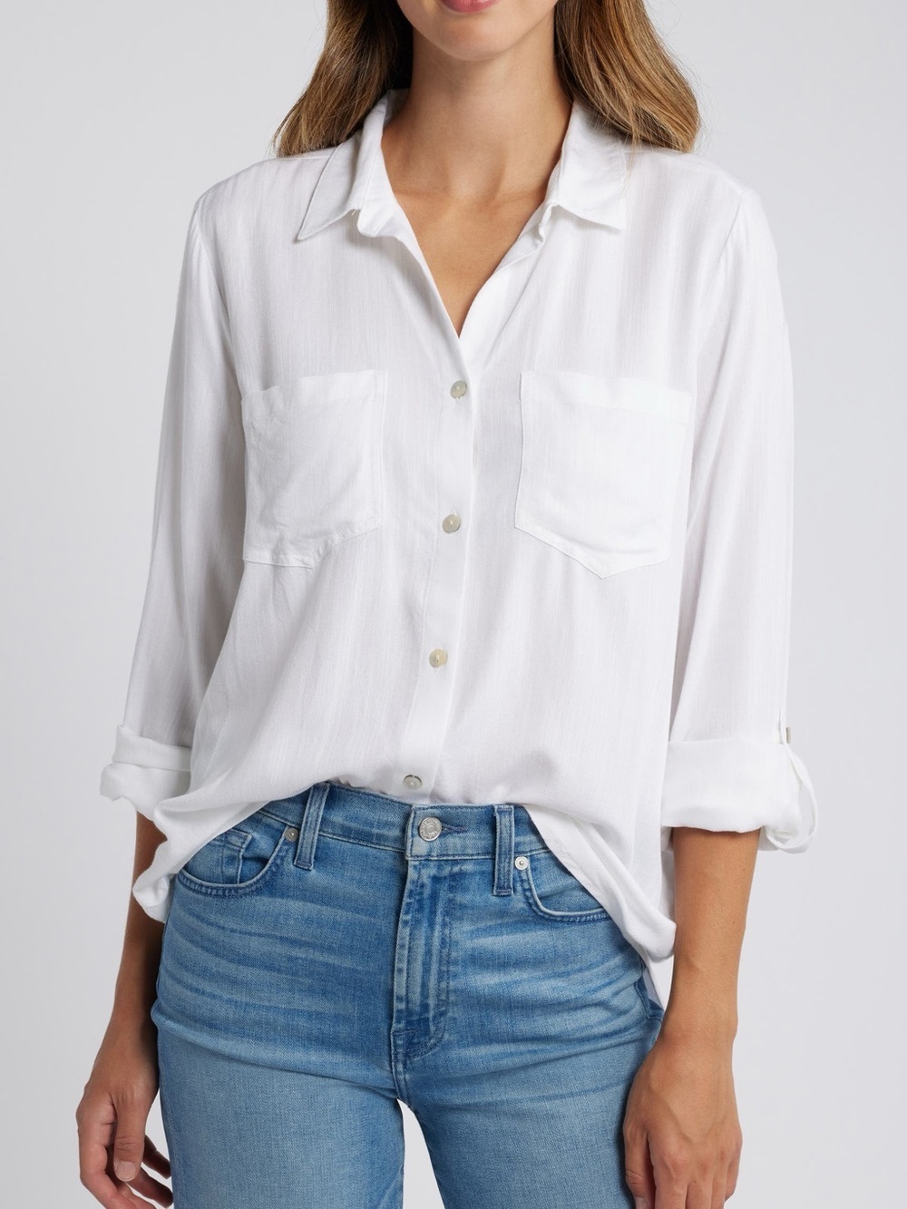 Beachlunchlounge Arlie Long Sleeve Button-Up Shirt XS White